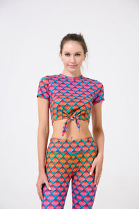 Scale Print Tie-front Cropped Tee